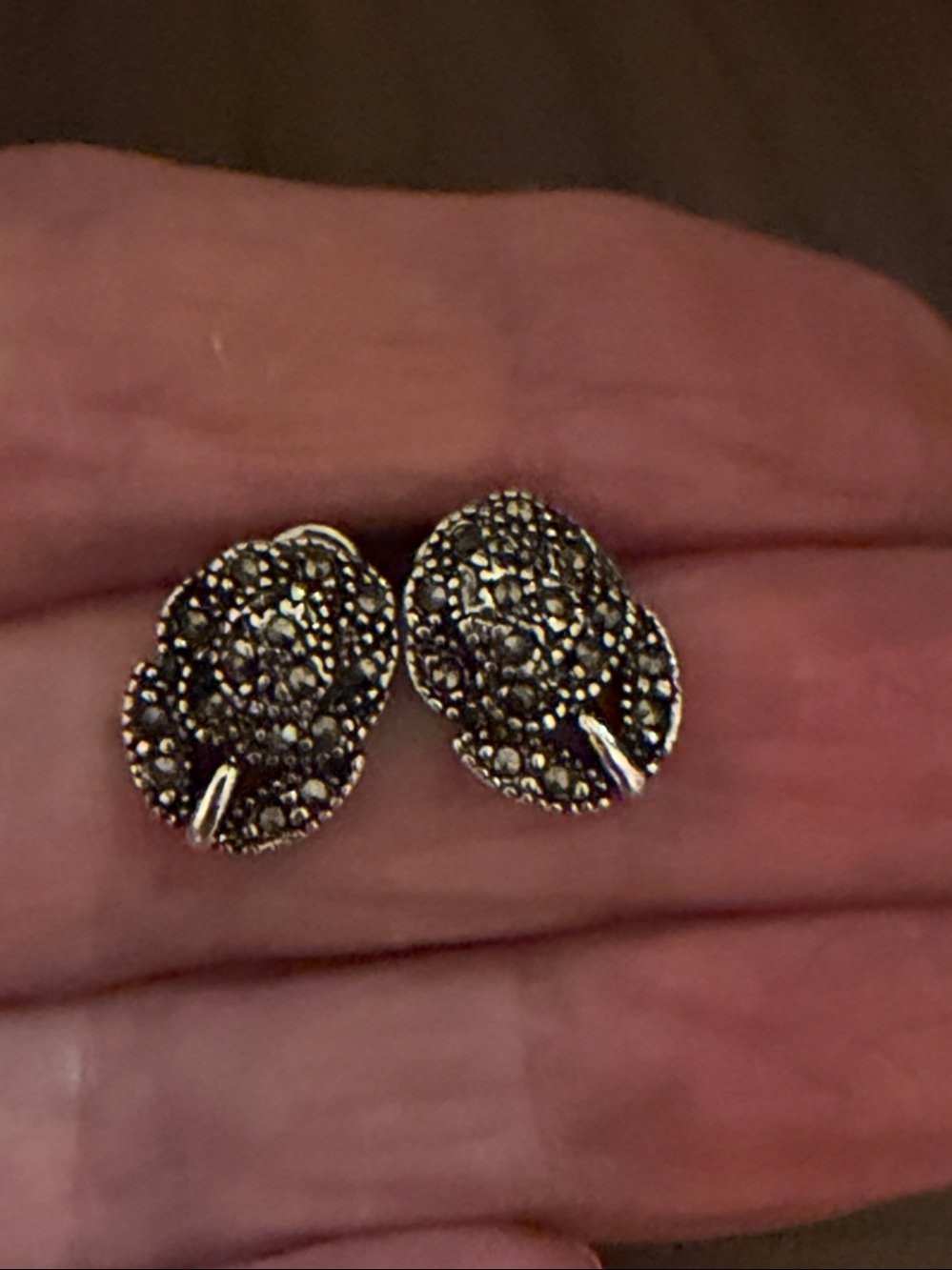 Vintage Marcasite Silvertone Floral Stud Earrings
